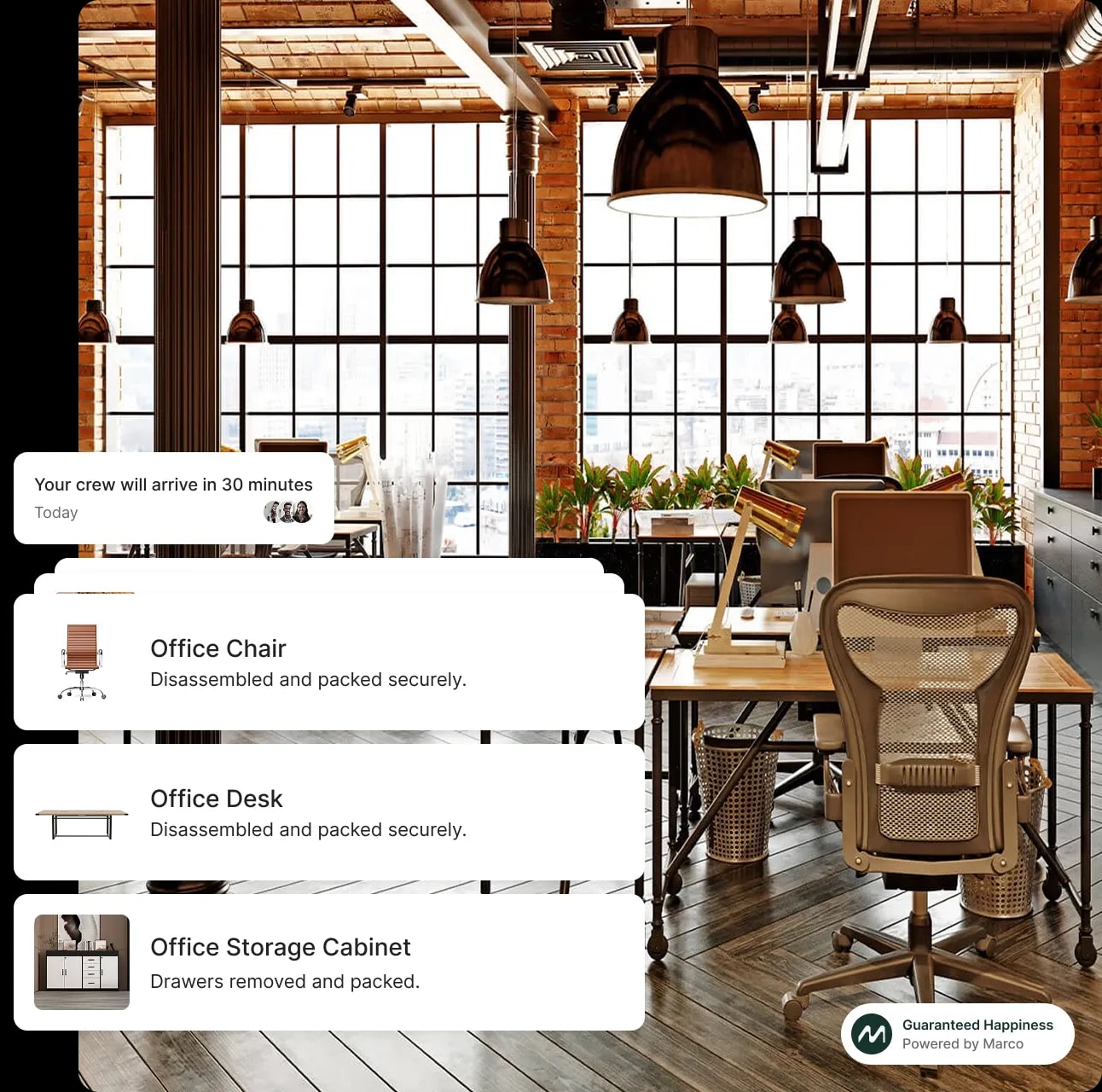 Flexible office moving for any size team powered by Marco