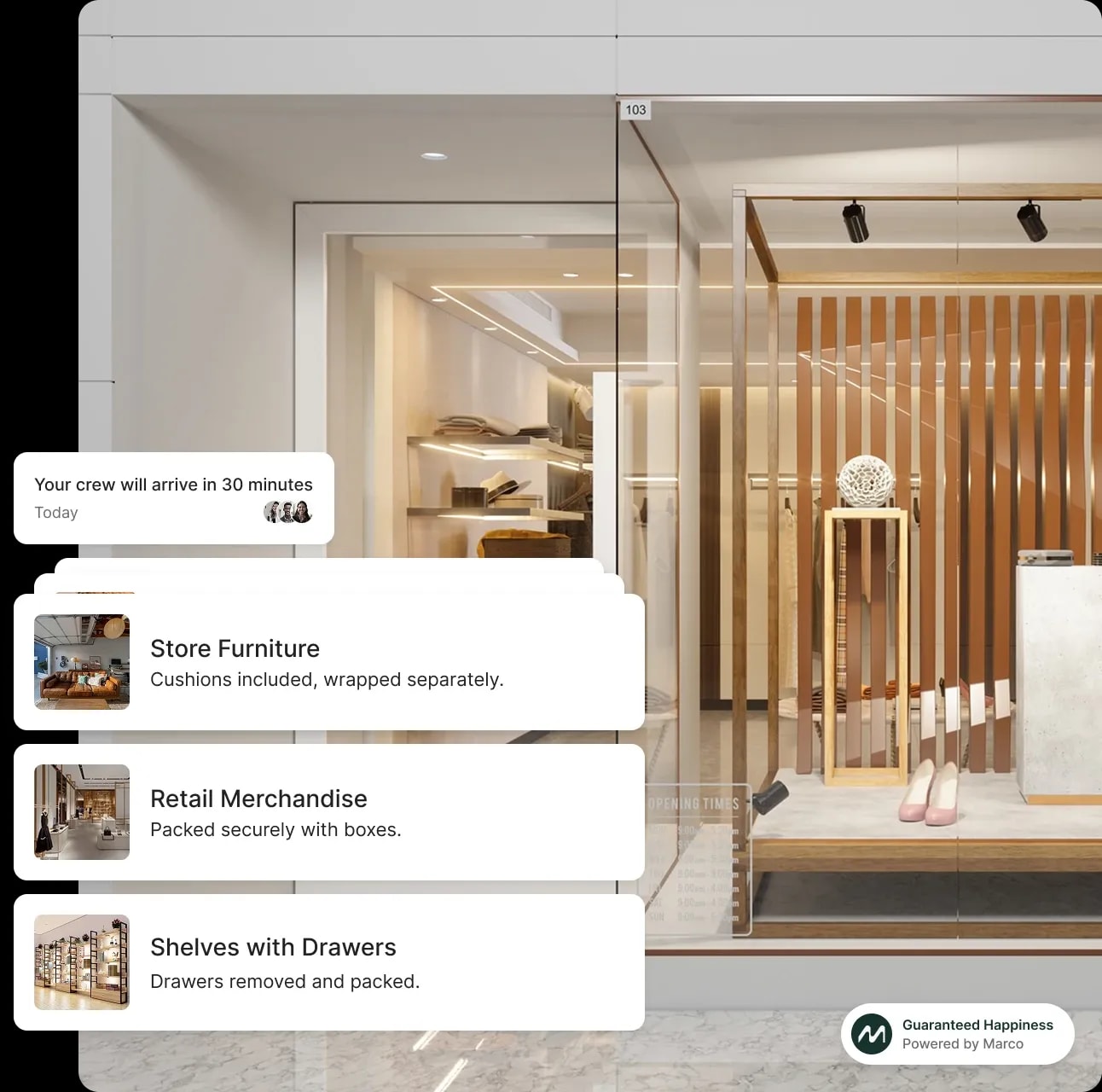 Retail moving service provided by Marco